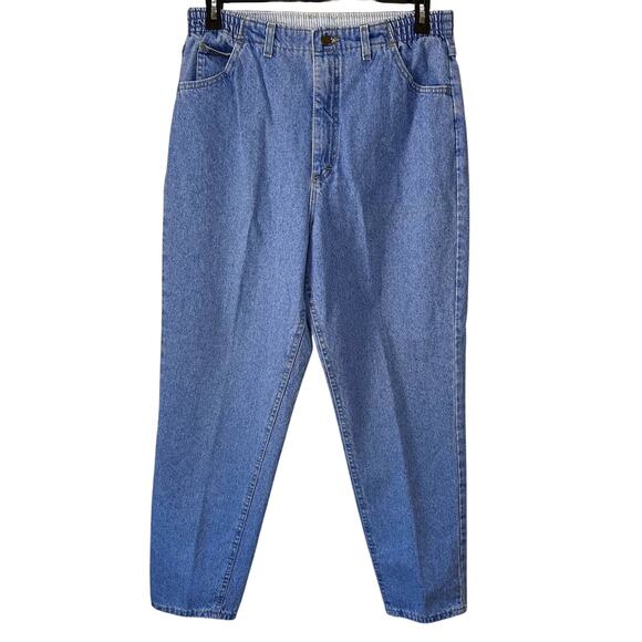 Vintage Riders Elastic Waist Light Wash Denim High Waisted Bare Back 16 Med - Picture 1 of 8
